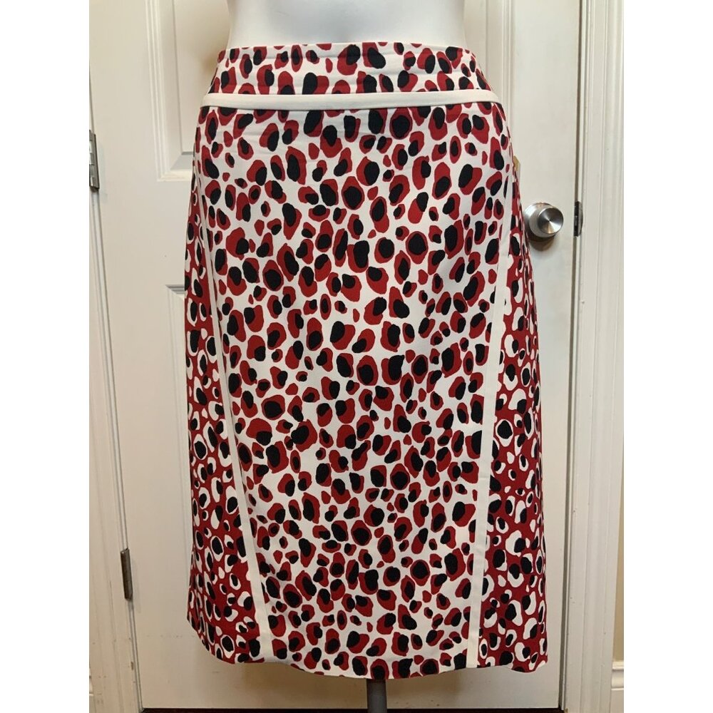 Hugo Boss Vesima Red, Black & White Spotted Pencil Skirt, Size 8